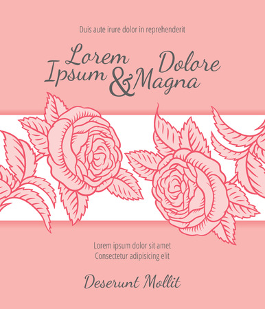 Wedding card with drawing roses in a classic retro style - vector flower design templateのイラスト素材