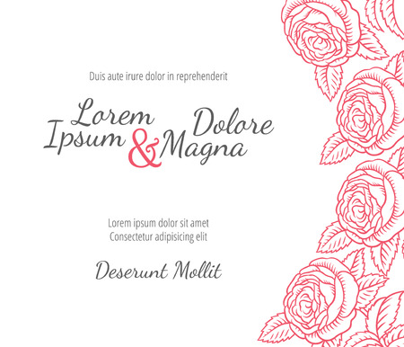 Wedding card with drawing roses in a classic retro style - vector flower design templateのイラスト素材
