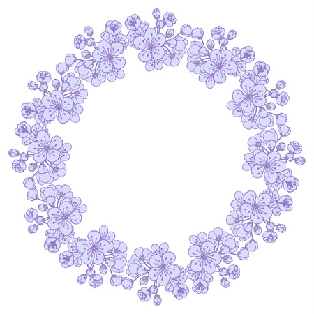 round vector frame made of branches and flowers sakura - for invitations, flyers, postcards, cards and so onのイラスト素材