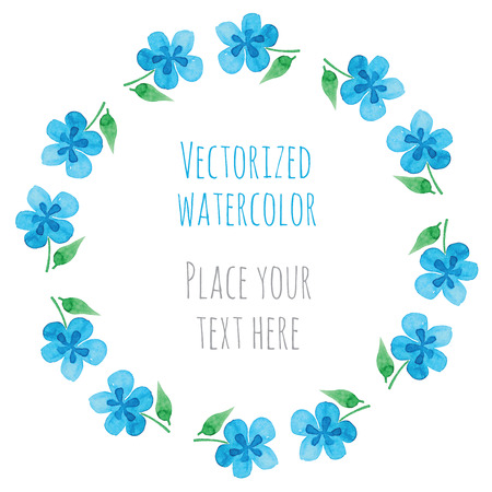 Round frame blue flover garland - watercolor vector templateのイラスト素材
