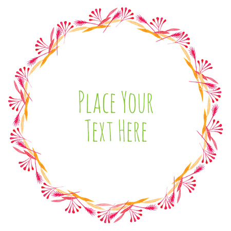 Round frame colorful leaves and branch garland - watercolor vector templateのイラスト素材
