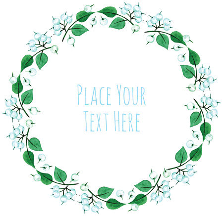 Round frame white berries and green branch garland - watercolor vector templateのイラスト素材