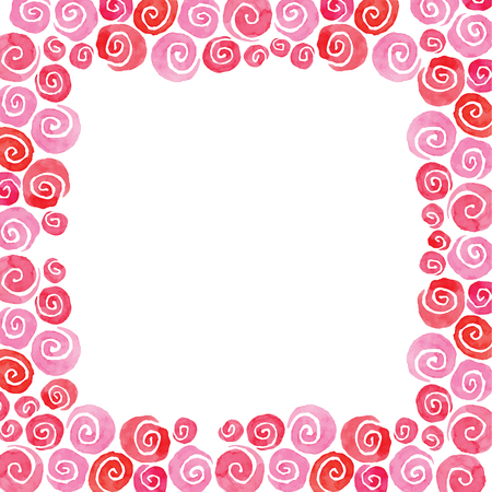 Pink rose - watercolor vector square flower frameのイラスト素材