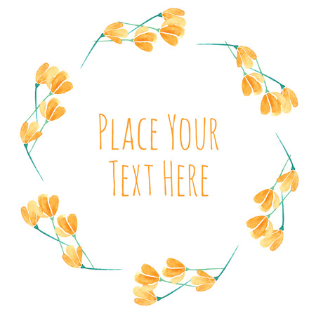 Round frame orange flover garland - watercolor vector templateのイラスト素材