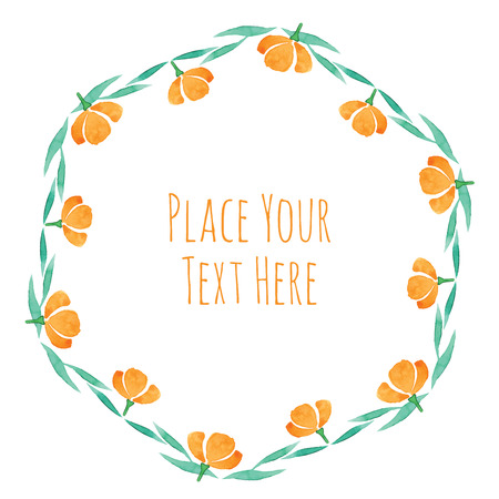Round frame orange flover garland - watercolor vector templateのイラスト素材