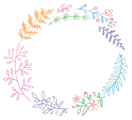 Round frame flover leaves and branch garland - watercolor vector templateのイラスト素材