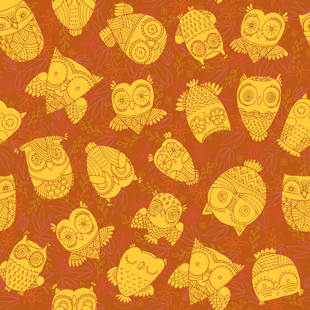 seamless pattern with doodle owls - vector illustrationのイラスト素材