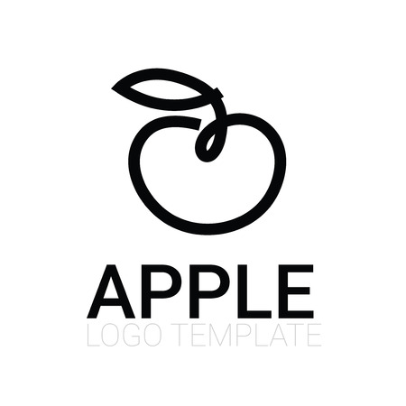 stylized food icons - line drawing of apple with leafのイラスト素材