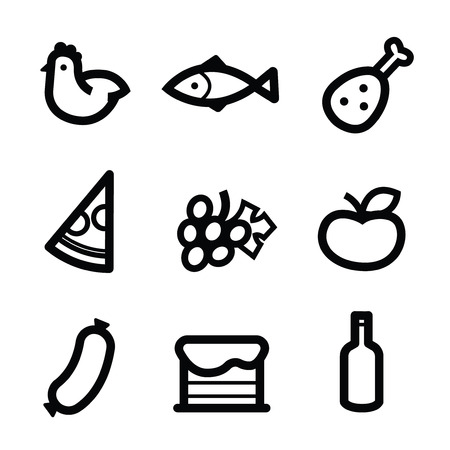 Stylized food icons - foods colorful vector flat design setのイラスト素材