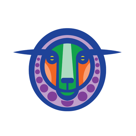 Colorful stylized drawing head of fantasy sheepのイラスト素材
