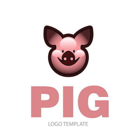 Cute cheerful smiling pink pig - icon or sign logo templateのイラスト素材