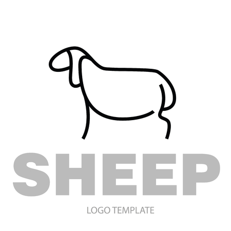 Linear stylized drawing of sheep or ram - for icon or sign templateのイラスト素材