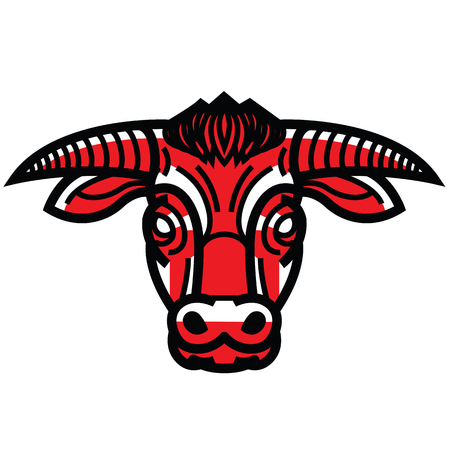 Vector drawing of the head of powerful horned bullのイラスト素材