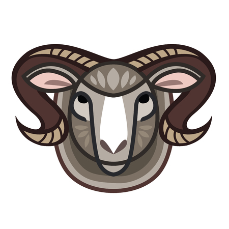 Color stylized drawing head of horned powerful ramのイラスト素材