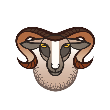 Color stylized drawing head of horned powerful ramのイラスト素材