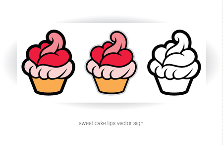 stylized template sign - cake or cupcake with cream in  shape of lips and tongueのイラスト素材