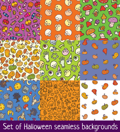 Collection of halloween seamless patterns. Vector illustrationのイラスト素材