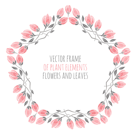 round frame of delicate pink sakura cherry blossoms - vector illustration for designのイラスト素材