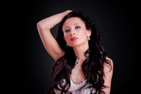 Romantic style photo of a beautiful brunetteの写真素材