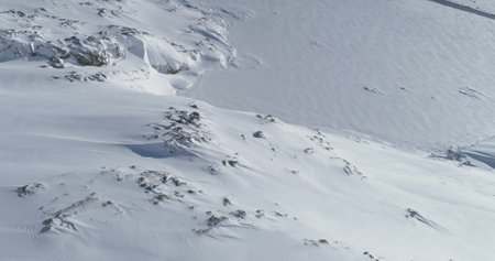 Antarctica Winter Snow Mountain Aerial View. Cold Beautiful Ice Covered Nature Landscape Scenery....