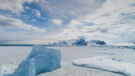 Epic Winter Antarctica Iceberg Continent Landscape. Antarctic Island Snow Mountain Wild Nature Harsh...