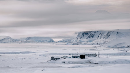Collapse, destruction of Glacier. Antarctica of white snow and ice landscape on Galindez Island,...