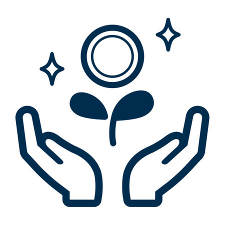 This is a simple illustration of hands helping to grow a coin flower, symbolizing asset management.のイラスト素材