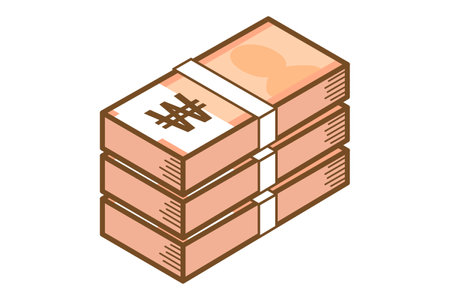 This is an illustration of a stack of Korean won bills. A simple and cute illustration for student teaching materials.のイラスト素材