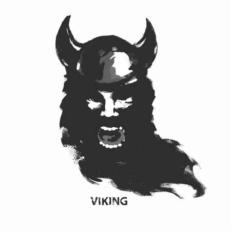 The head of a Viking on a white background. Viking helmet with horns. vector illustrationの写真素材