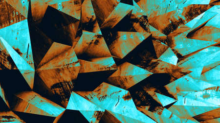 Multifaceted geometric background. 3d render illustration background. Old uneven metal surface....