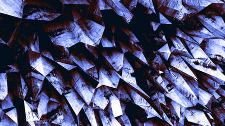 Multifaceted geometric background. 3d render illustration background. Old uneven metal surfaceの写真素材