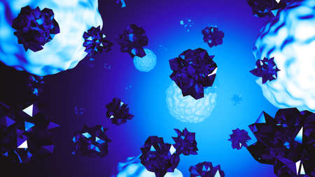 Bacteria viruses and microorganisms under a microscope. 3d render illustration background