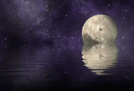 moon in universe and reflection moon and universe on ripply water - planeの写真素材