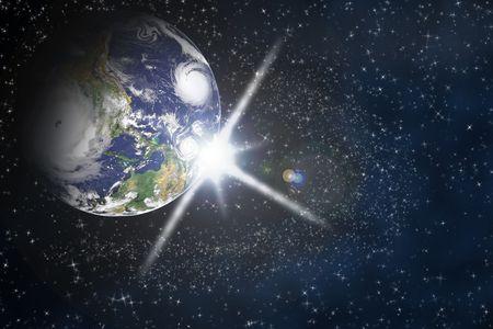Planet earth with flare in spaceの写真素材
