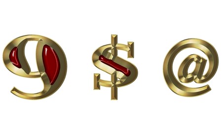 Font from brushed gold with ruby on white backgroundの写真素材