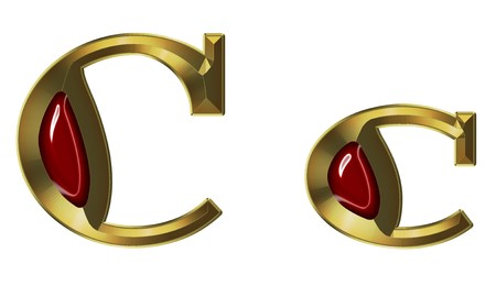 Font from brushed gold with ruby on white backgroundの写真素材