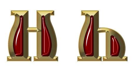 Font from brushed gold with ruby on white backgroundの写真素材