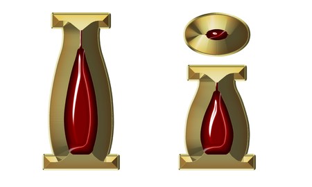 Font from brushed gold with ruby on white backgroundの写真素材