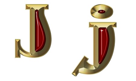 Font from brushed gold with ruby on white backgroundの写真素材
