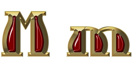 Font from brushed gold with ruby on white backgroundの写真素材