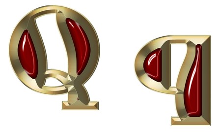 Font from brushed gold with ruby on white backgroundの写真素材