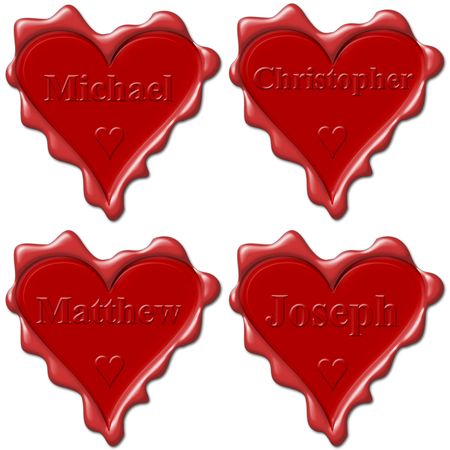 Valentine love hearts with names: Michael, Christopher, Matthew, Josephの写真素材