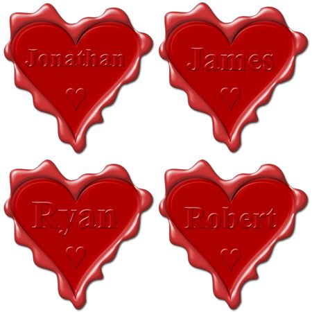 Valentine love hearts with names: Jonathan, James, Ryan, Robertの写真素材