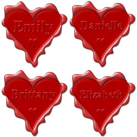 Valentine love hearts with names: Emily, Danielle, Brittany, Elizabethの写真素材
