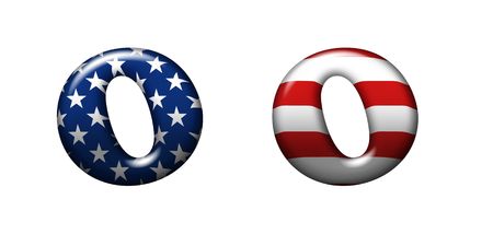 Exclusive collection letters with american stars and stripes isolated on white background - Oの写真素材