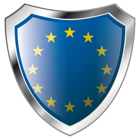 europe union flag on metal shiny shield vector illustration. Collection of flags on shield against white background. Abstract isolated object.のイラスト素材