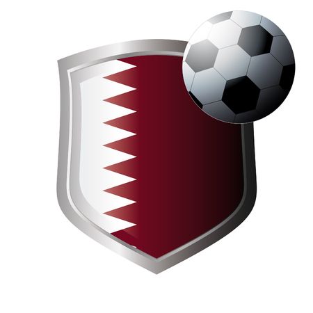 Vector illustration - abstract soccer theme - shiny metal shield isolated on white background with flag of qatarのイラスト素材