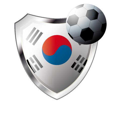 Vector illustration - abstract soccer theme - shiny metal shield isolated on white background with flag of south koreaのイラスト素材