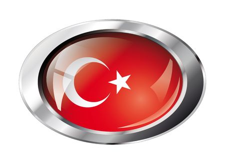 turkey shiny button flag vector illustration. Isolated abstract object against white background.のイラスト素材