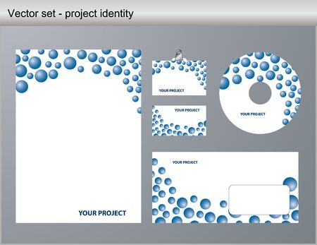 illustration of blue corporate identity. Letterhead, business card, compact disc and postcard with abstract blue background. のイラスト素材